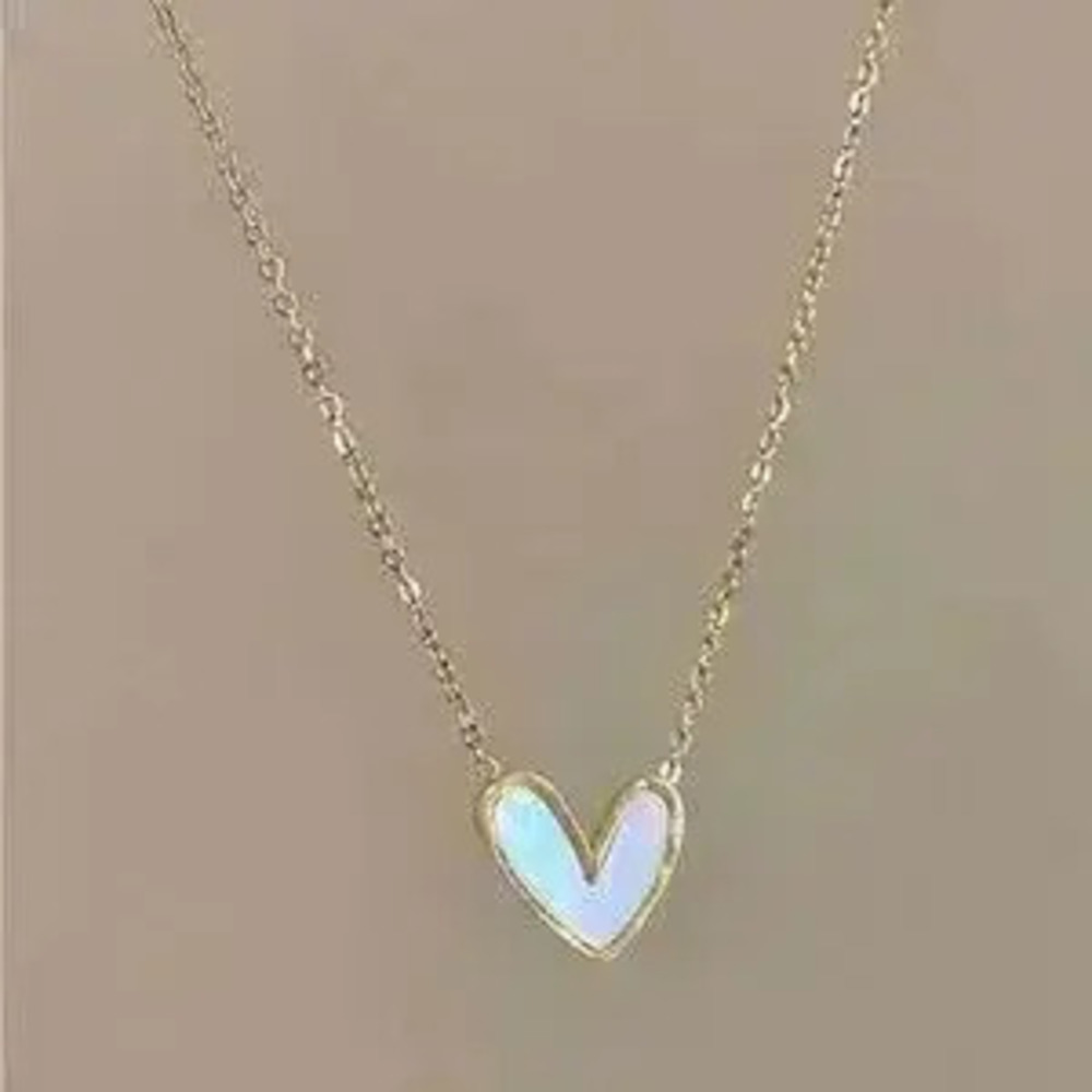 Gold and White Heart Pendant Necklace